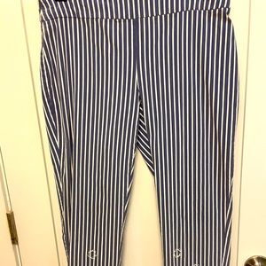 Pull on striped pants with flower embroidered bottom